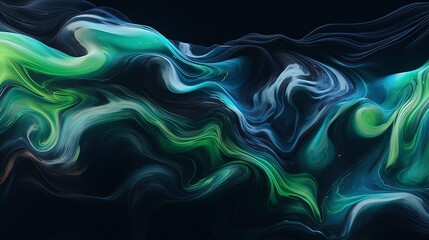 3D-rendered wallpaper vibrant green neon lines over a sleek black background, Generative ai