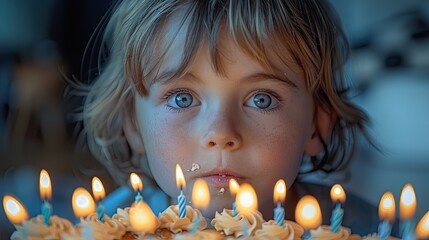 A boy's look of hope blowing out birthday candles