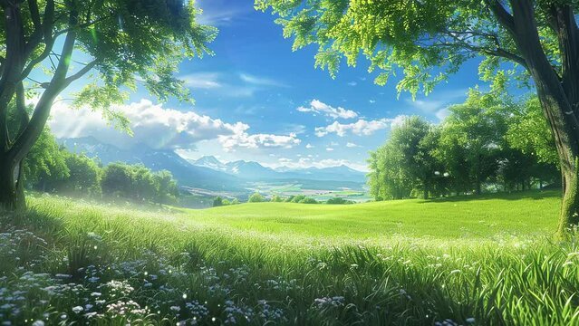 meadow bliss a beautiful picnic spot with a rolling. seamless looping overlay 4k virtual video animation background