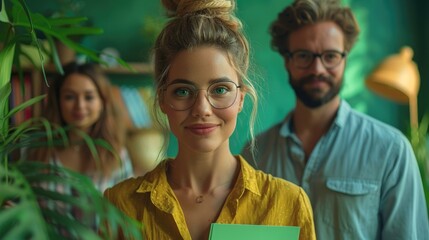 Colleagues collaborating on a green initiative for their office