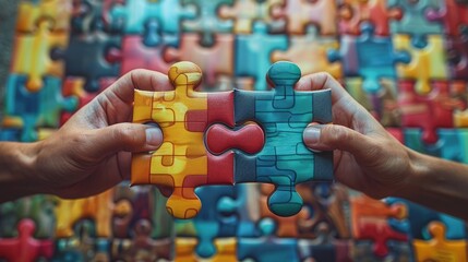 Two people working together to solve a complex puzzle room - obrazy, fototapety, plakaty