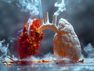 The damaging effects of smoking extend to both lungs and brain, as inhaling smoke can compromise health. - obrazy, fototapety, plakaty