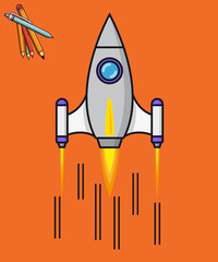 Rocket Flying In Space Cartoon Vector Icon Illustration.