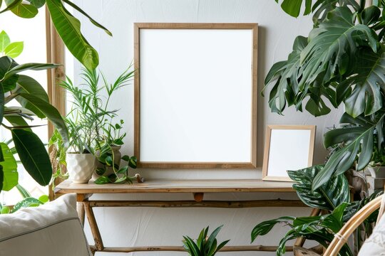 A house filled with houseplants and a framed picture on the wall