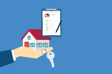 Naklejka premium Buy or rent house . Real estate, mortgage loan concept. Vector illustration. 