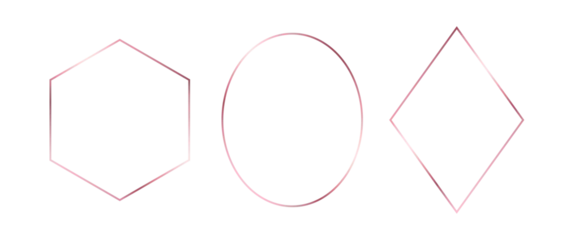 Foto op Aluminium Rose gold thin frames set. Pink gold geometric borders in art deco style. Thin linear diamond, ellipse, hexagon collection. Foil glowing shiny boarder element pack. Vector photo, cadre, decor bundle © vika_k