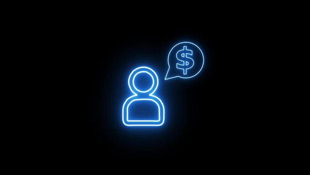 Idea finance concept. Man of thinking finance concept. Neon line man icon and dollar business icon animation.
