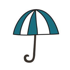 Umbrella icon, vector illustration of open parasol for rain protection, french symbol, cute flat umbrella with handle, stylish accessory, doodle symbol for rainy weather