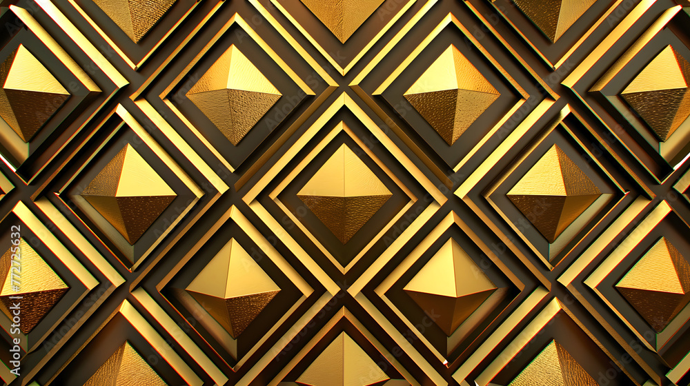 Aufkleber a gold and brown patterned wall with many triangles. the pattern is very intricate and detailed the 