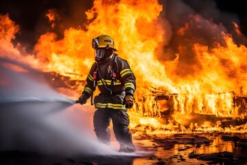 Fireman rescue safety fire emergency firefighter uniform equipment smoke fighter Generative AI
