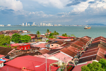 Scenic coastline of George Town at Penang Island in Malaysia - 772726683