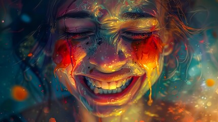 Fototapeta premium portrait of despair: young woman with a worry-lined face in a poignant drawing