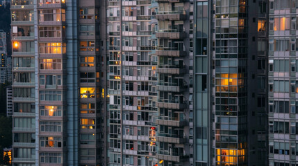Fototapeta na wymiar A row of tall buildings bask in the moons gentle light their windows aglow with warmth and life as the city sleeps below. . .