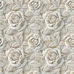 Floral embroidery from knitting wool, seamless pattern.