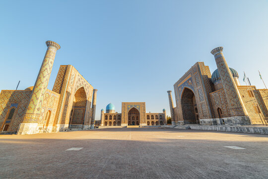 Awesome view of the Registan Square in Samarkand, Uzbekistan