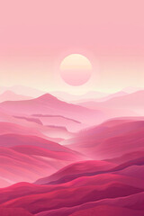 Gradient color pink hills during the sunrise, minimalism style