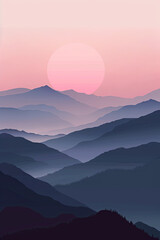 Gradient color pink hills during the sunrise, minimalism style