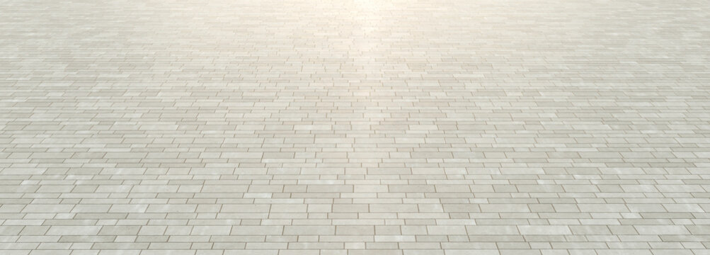 Empty floor in perspective view. Perspective concrete block pavement. City sidewalk block or the pattern of stone block paving