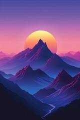 Gradient color mountains during sunset, minimalism style