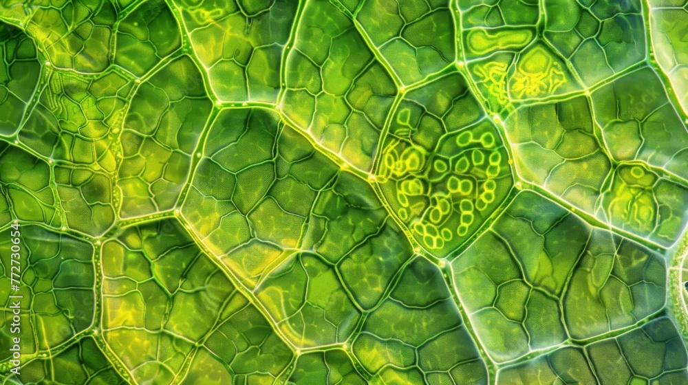 Poster a microscopic crosssection of a leaf displaying the layers of cells and specialized chloroplasts fou