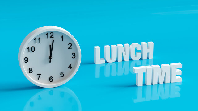 Lunch Time 3D Illustration, Noon 12pm with alarm clock