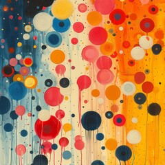 Painting with red white and blue bubbles, heavy brush texture