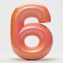Realistic 3d render of orange inflatable balloon number 6.