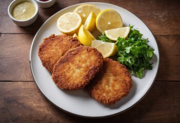Thin, breaded and fried cutlets of meat, typically made with pork (Schweineschnitzel) or veal (Wiener Schnitzel), served with lemon wedges