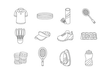 Hand Drawn Doodle Badminton Illustration Set