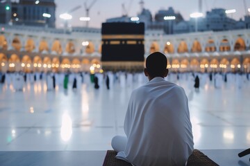 man praying in Mecca during Hajj and Umrah - obrazy, fototapety, plakaty