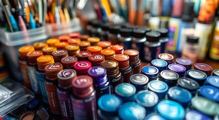 Different color markers with other art supplies