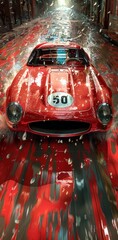 Fast Red sportscar speeding in a car race