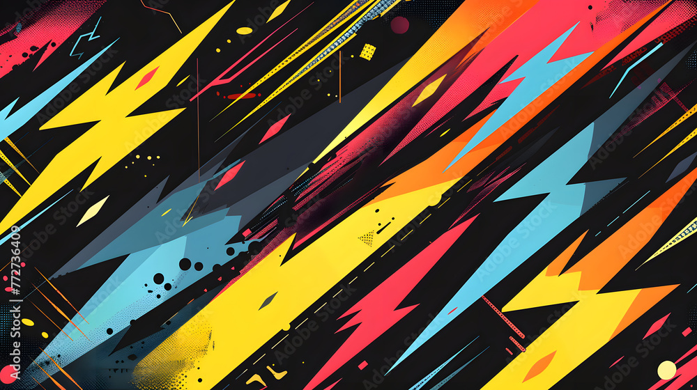 Aufkleber a colorful abstract background with red blue and yellow lines and dots. the background is a mix of b