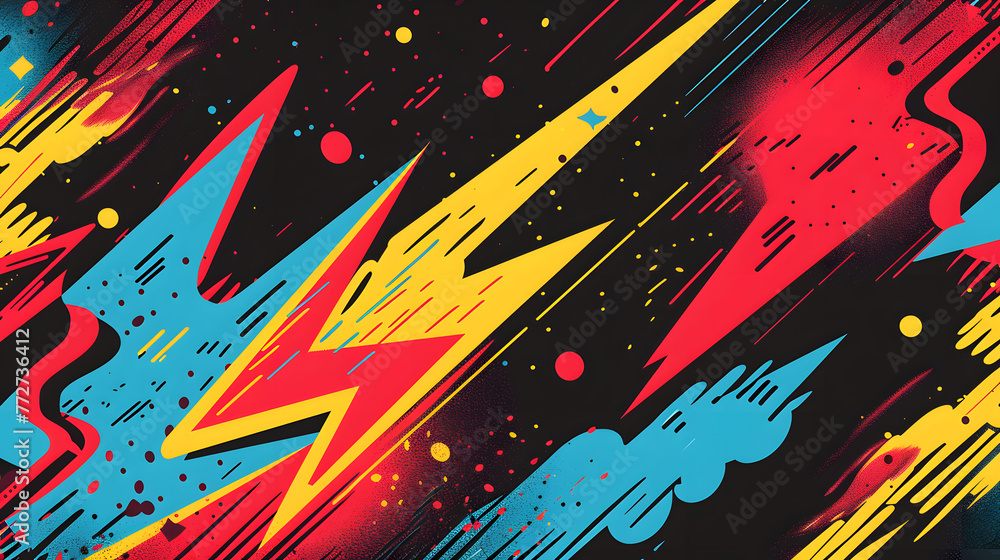Poster a colorful abstract background with red blue and yellow lines and dots. the background is a mix of b