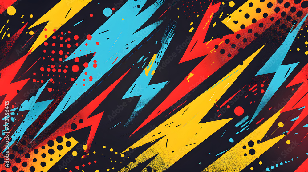 Poster a colorful abstract background with red blue and yellow lines and dots. the background is a mix of b