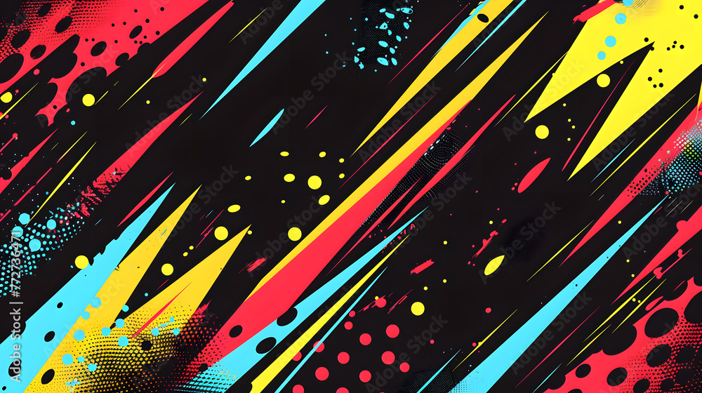 Poster a colorful abstract background with red blue and yellow lines and dots. the background is a mix of b