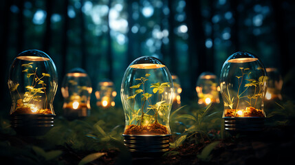 CSR, corporate social responsibility concept - shining light bulbs - obrazy, fototapety, plakaty