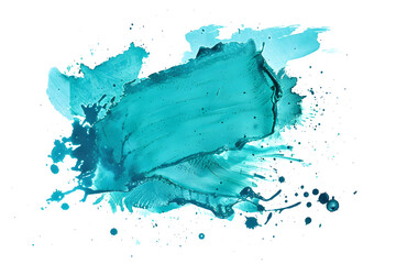Turquoise and aqua splashed watercolor paint stain on transparent background.