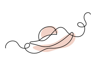 One line hat.Vector. Doodle; Hand Drawn; fashion; style; female; femininity;headdress;accessory;summer Panama hat;weather;wind;mystery;romanticism;sun;vacation;beach