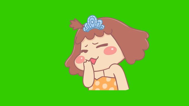 giggle animation, Cute girl on green screen