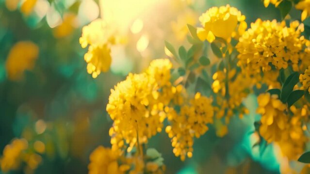 Mimosa spring flowers background. 4k video animation