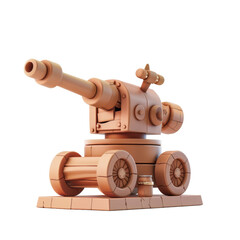 Cartoonish 3D Artillery Cannon Render in Monochrome Clay Style Isolated on Black Background