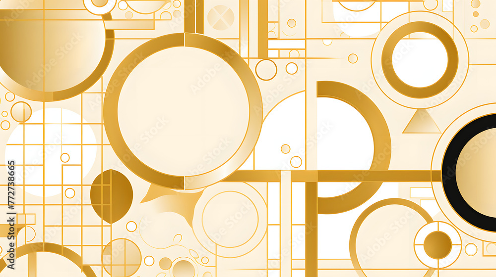Poster a gold and black patterned abstract background with white circles. the circles are arranged in a way
