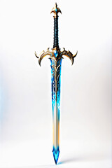 Sword with a blue pattern on a white background. 3d rendering