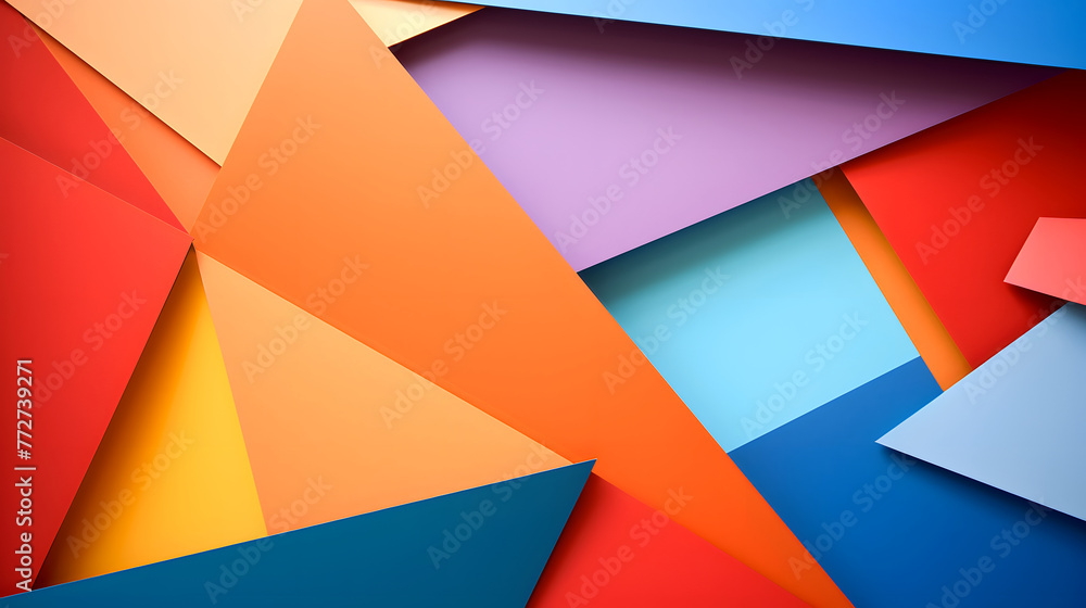Poster a colorful abstract background with triangles and squares. the colors are bright and the shapes are.
