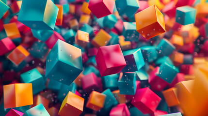 Fototapeta na wymiar A colorful image of many different colored cubes. The cubes are in various sizes and colors, and they are scattered throughout the image. The image has a playful and vibrant mood.