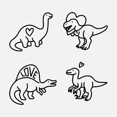 dinosaur with heart shapes doodle set