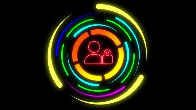 Abstract circles with a user icon in the center animated on a black background.