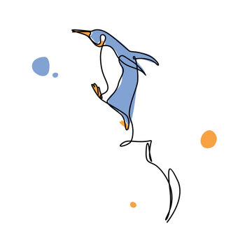 Cute Pinguin Line Art Vector. Pinguin Illustration design for Wall art Print