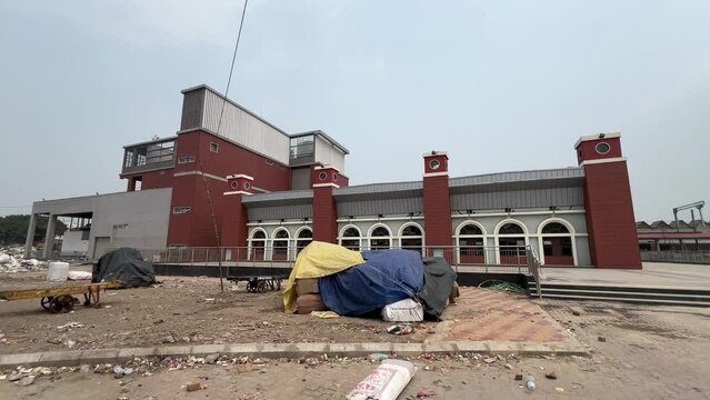 Wide shot of under construction Metro station railway green line in Howrah.
